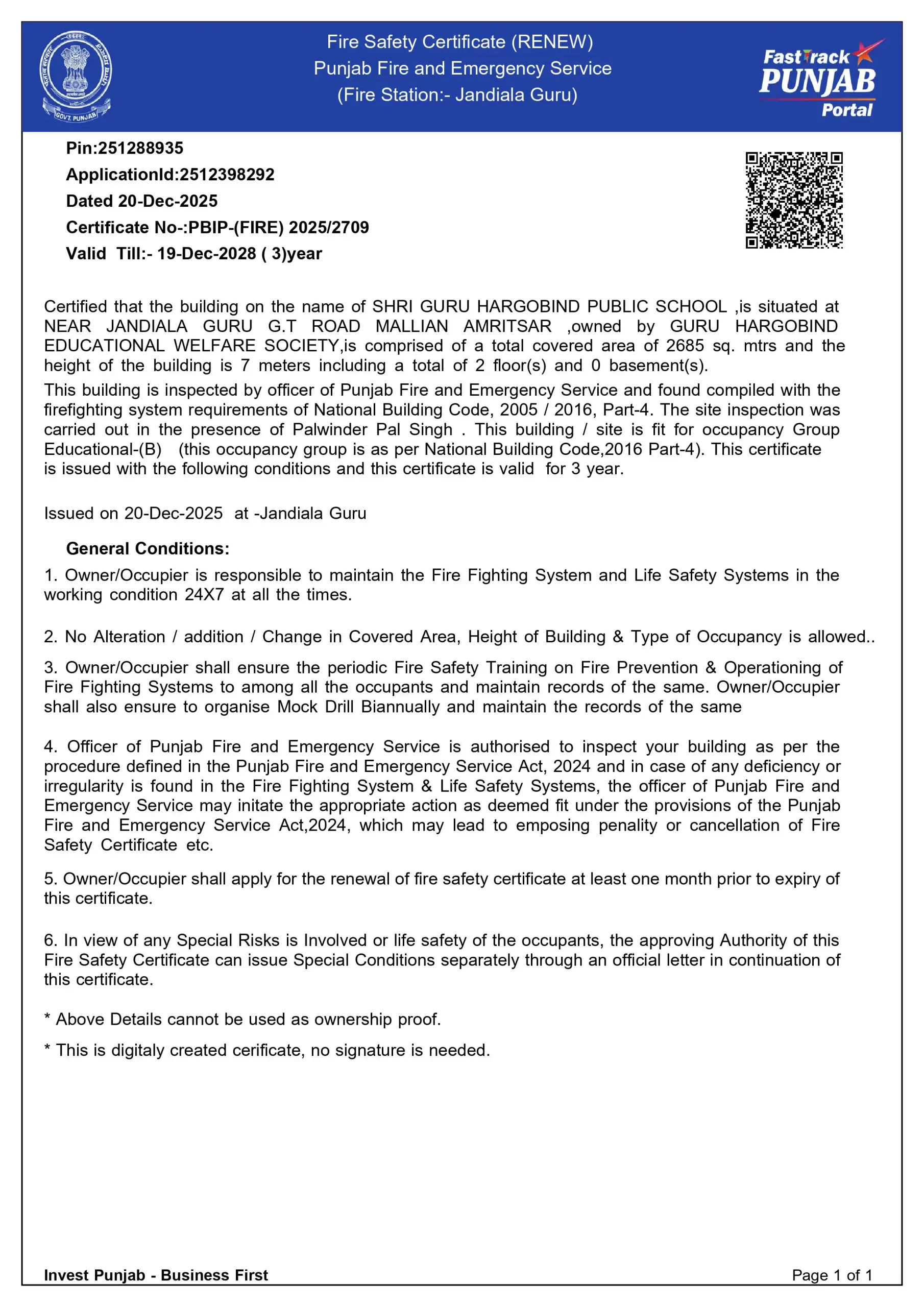 Fire Certificate